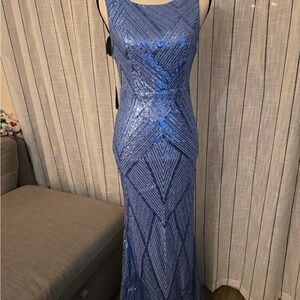 Elegant Blue Sequin Maxi Dress